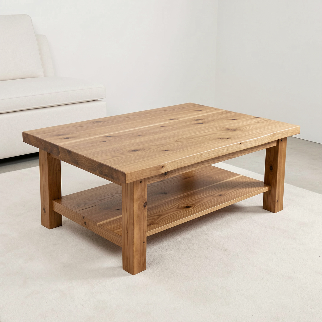 Handcrafted reclaimed oak coffee table with natural finish